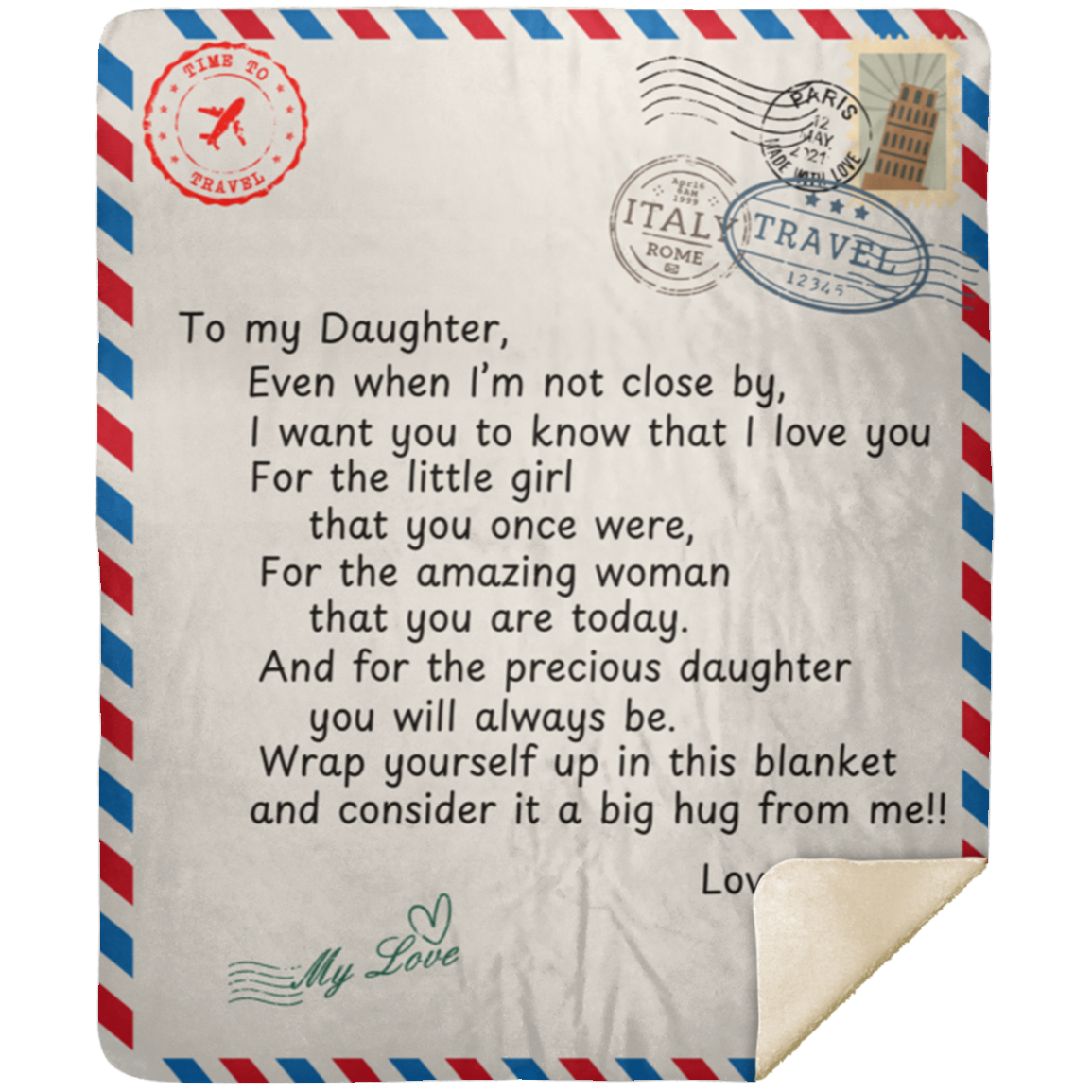 To My Daughter Postal Card from Mom Blanket
