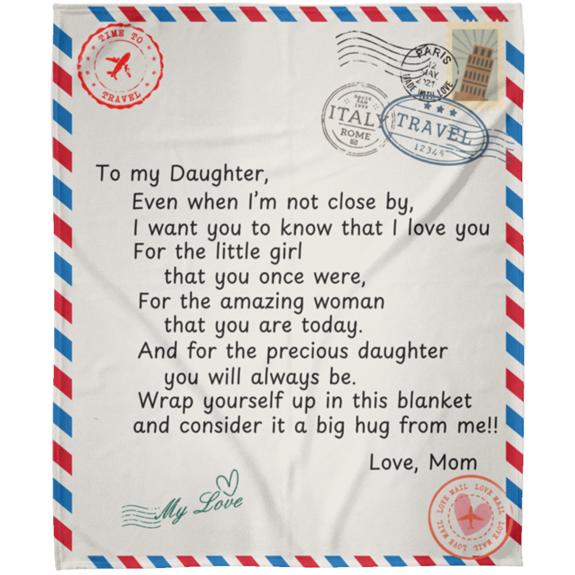 To My Daughter Postal Card from Mom Blanket