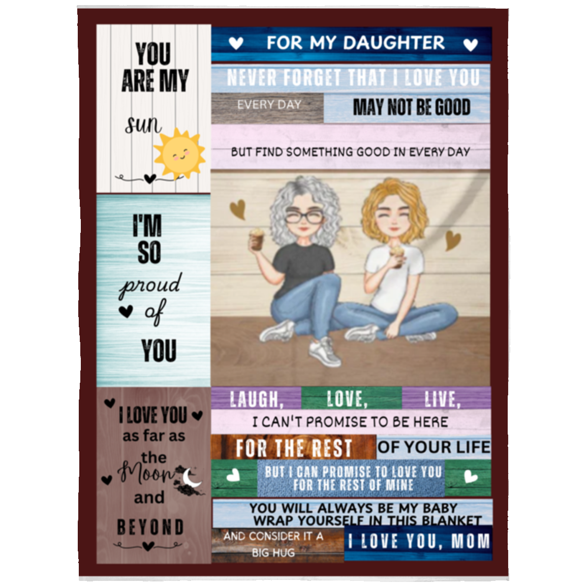 To My Daughter from Mom Wood Frame Blanket