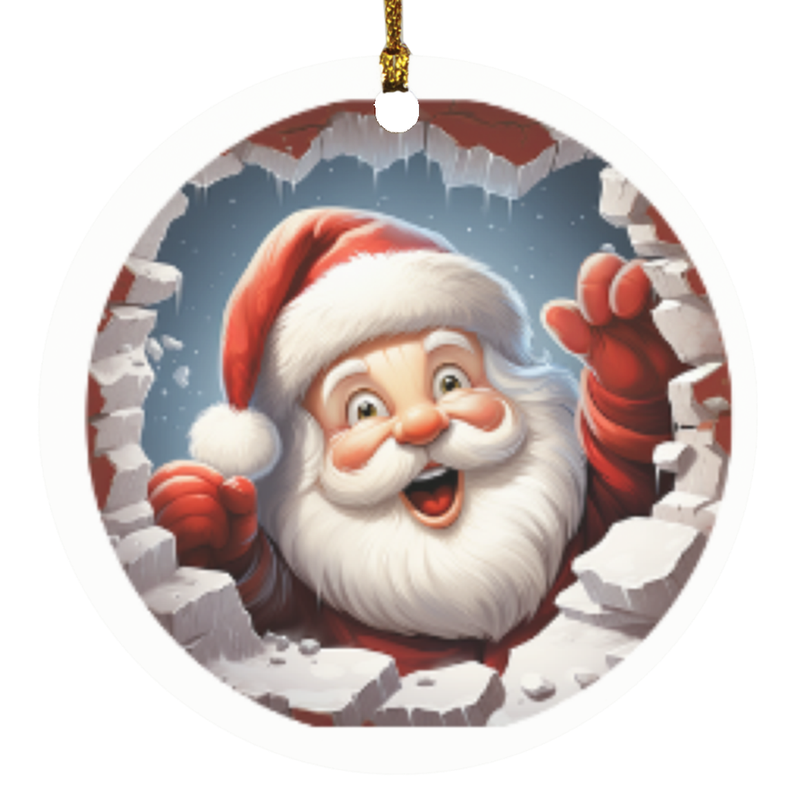 Santa Waving 3d Circle Ornament