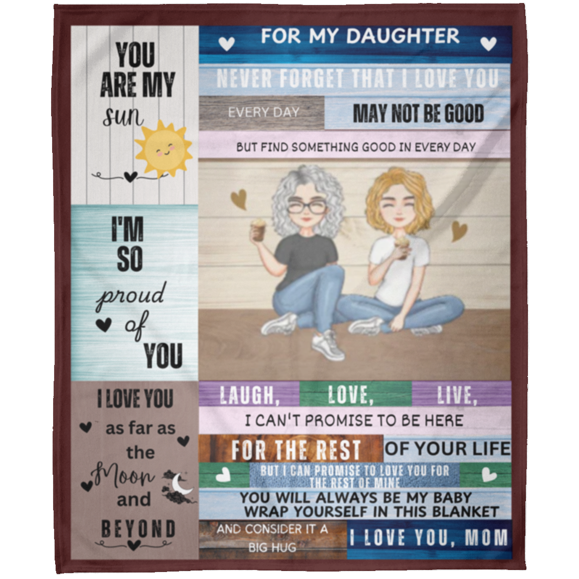 To My Daughter from Mom Wood Frame Blanket