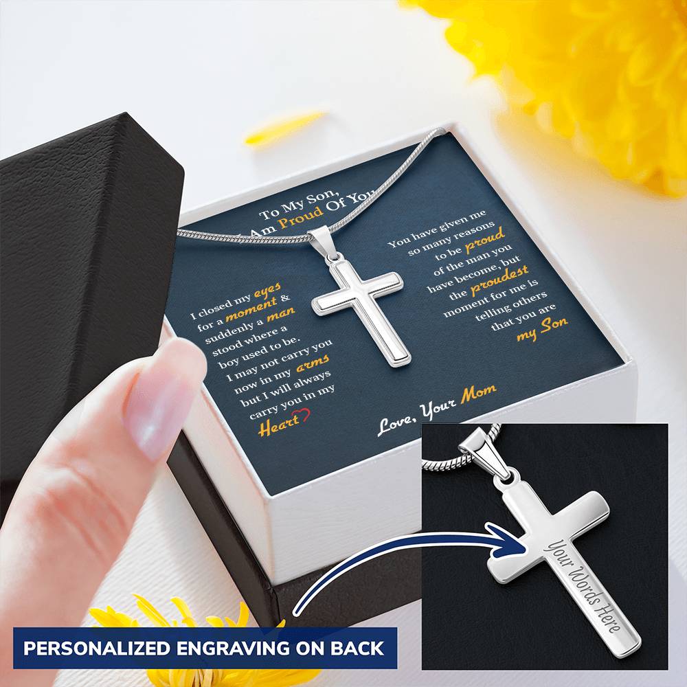 To My Son | I Am Proud Of You - Personalized Cross Necklace