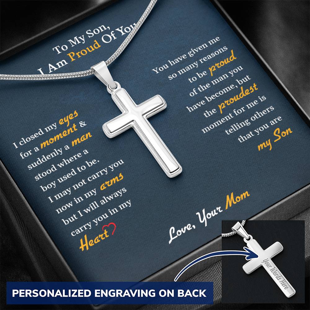 To My Son | I Am Proud Of You - Personalized Cross Necklace