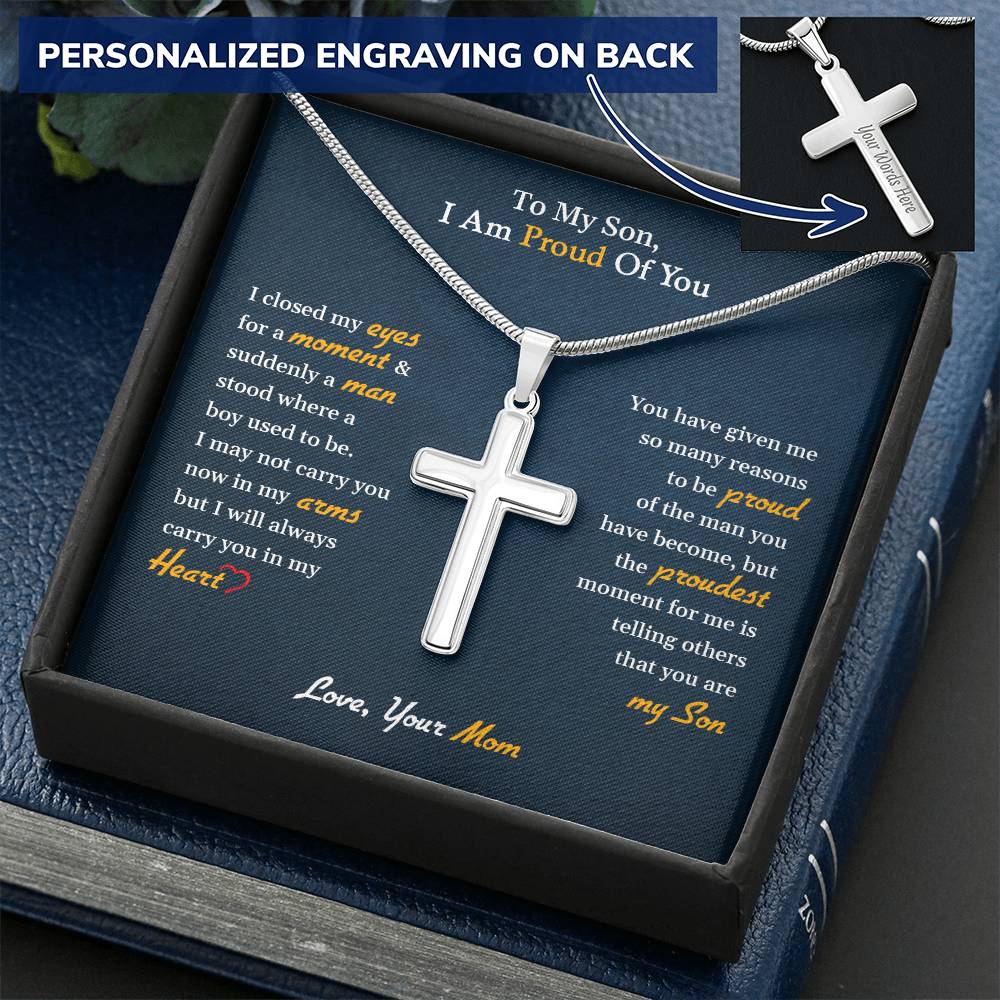 To My Son | I Am Proud Of You - Personalized Cross Necklace