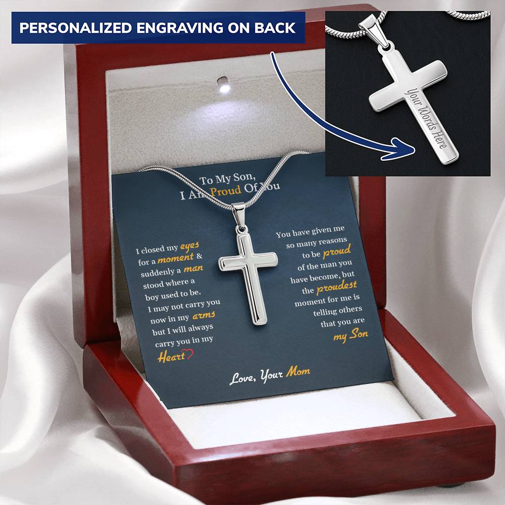To My Son | I Am Proud Of You - Personalized Cross Necklace