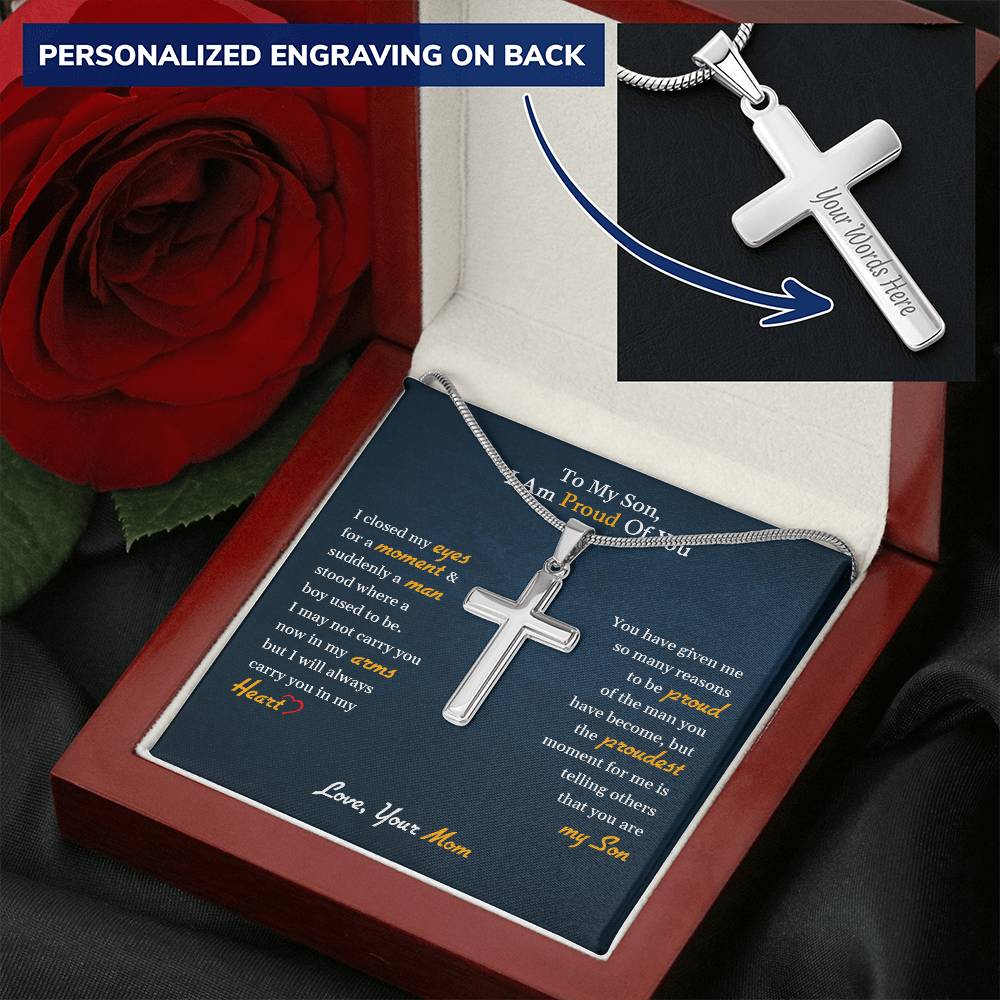 To My Son | I Am Proud Of You - Personalized Cross Necklace