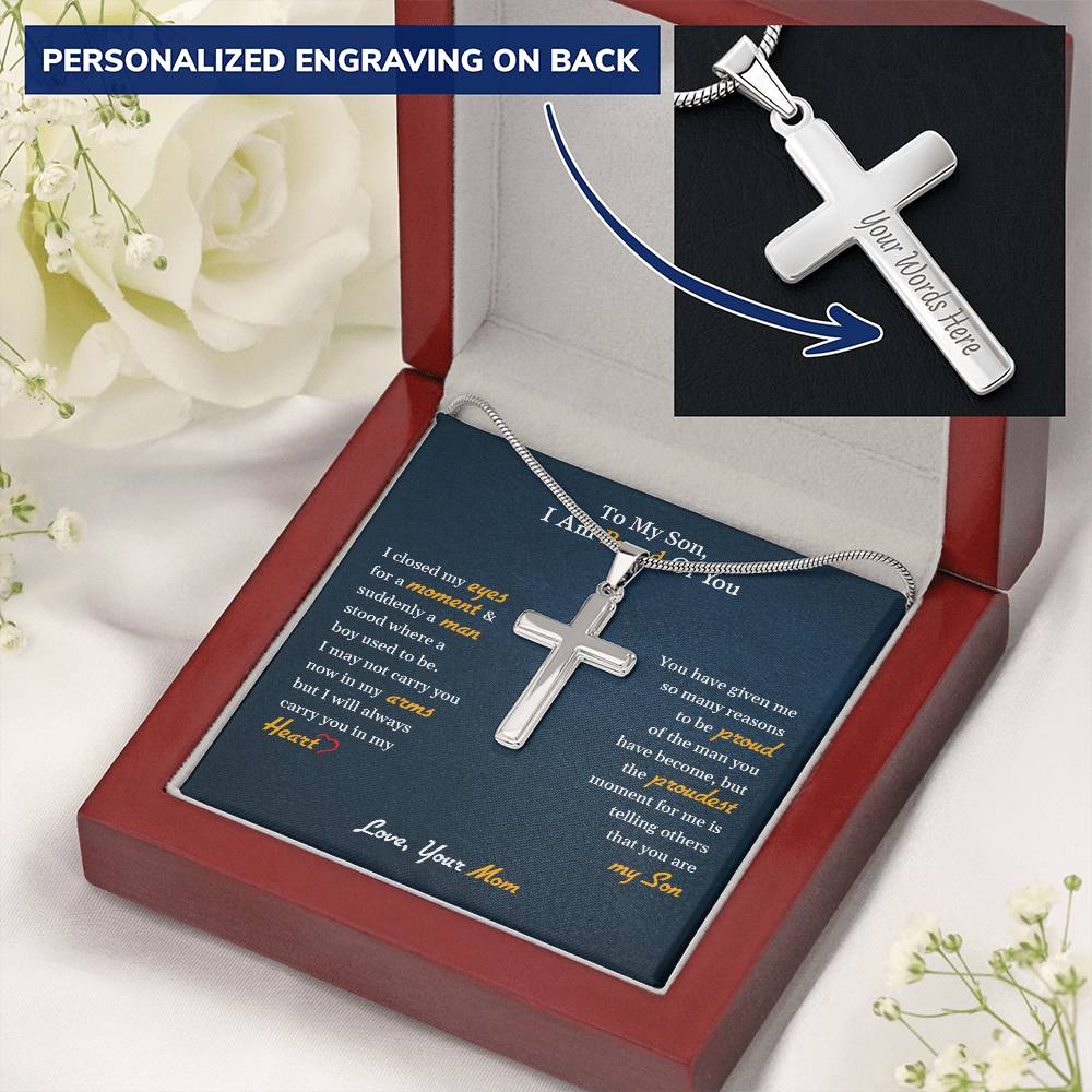 To My Son | I Am Proud Of You - Personalized Cross Necklace