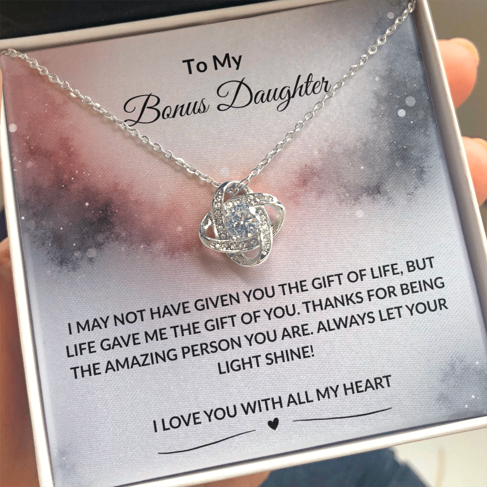 To My Bonus Daughter | I Love You With All My Heart | Love Knot Necklace