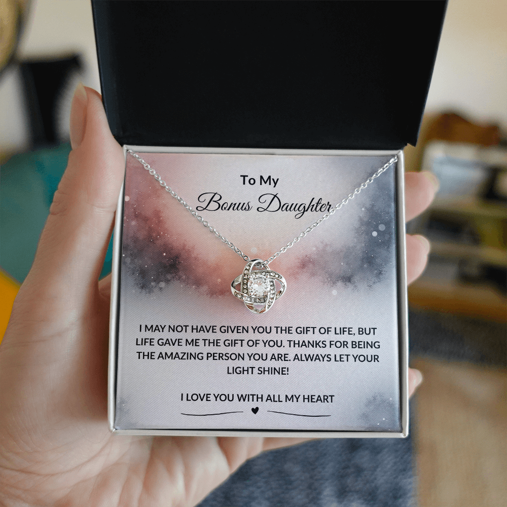 To My Bonus Daughter | I Love You With All My Heart | Love Knot Necklace