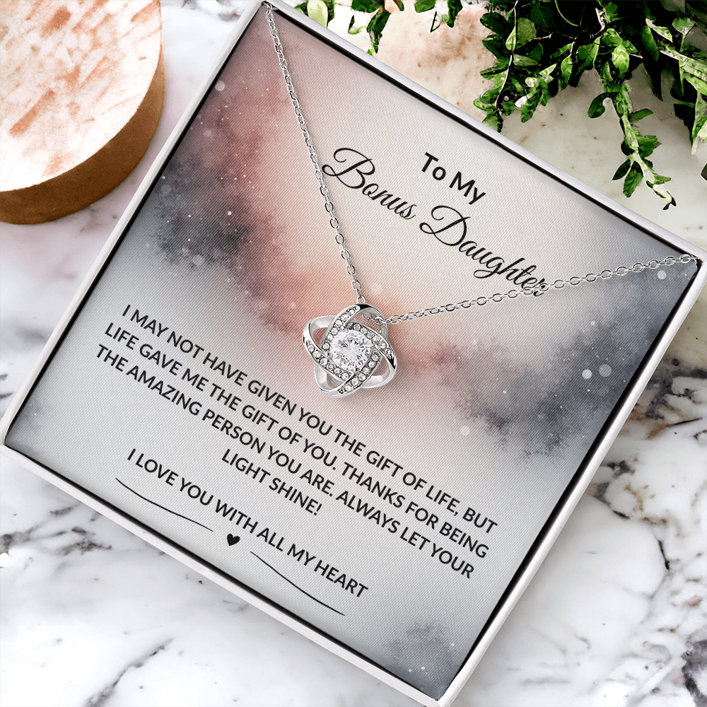 To My Bonus Daughter | I Love You With All My Heart | Love Knot Necklace