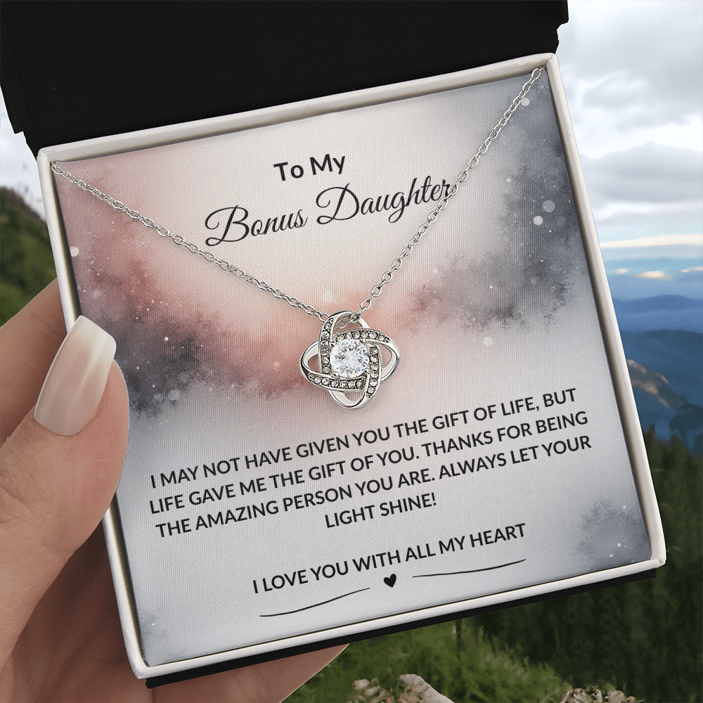 To My Bonus Daughter | I Love You With All My Heart | Love Knot Necklace