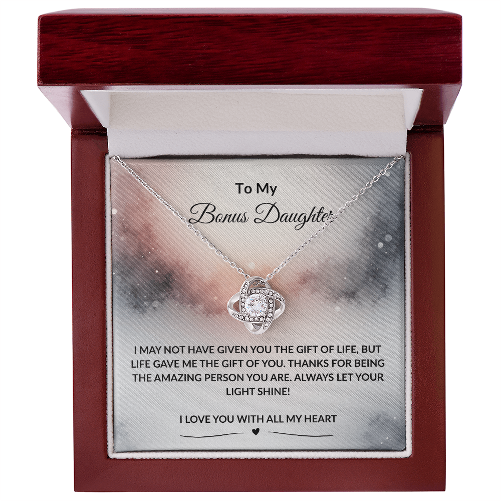To My Bonus Daughter | I Love You With All My Heart | Love Knot Necklace