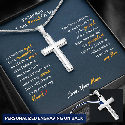 To My Son | I Am Proud Of You - Personalized Cross Necklace