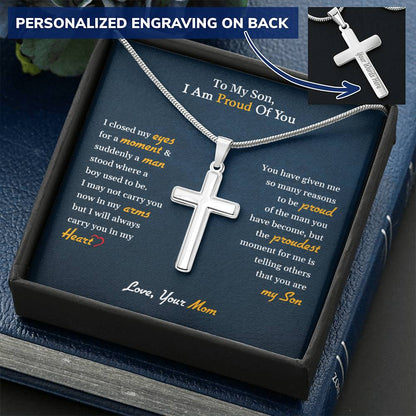 To My Son | I Am Proud Of You - Personalized Cross Necklace