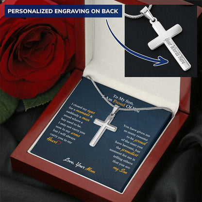 To My Son | I Am Proud Of You - Personalized Cross Necklace