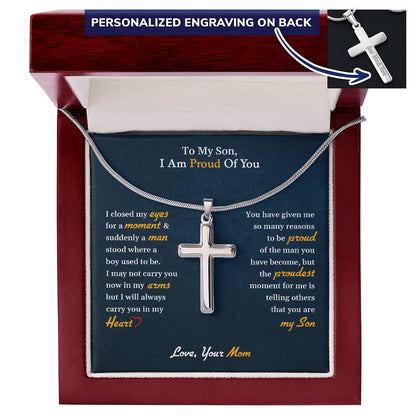 To My Son | I Am Proud Of You - Personalized Cross Necklace