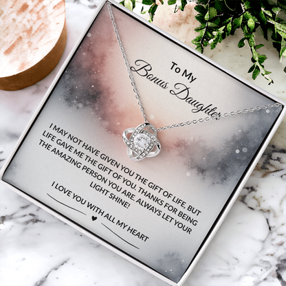 To My Bonus Daughter | I Love You With All My Heart | Love Knot Necklace
