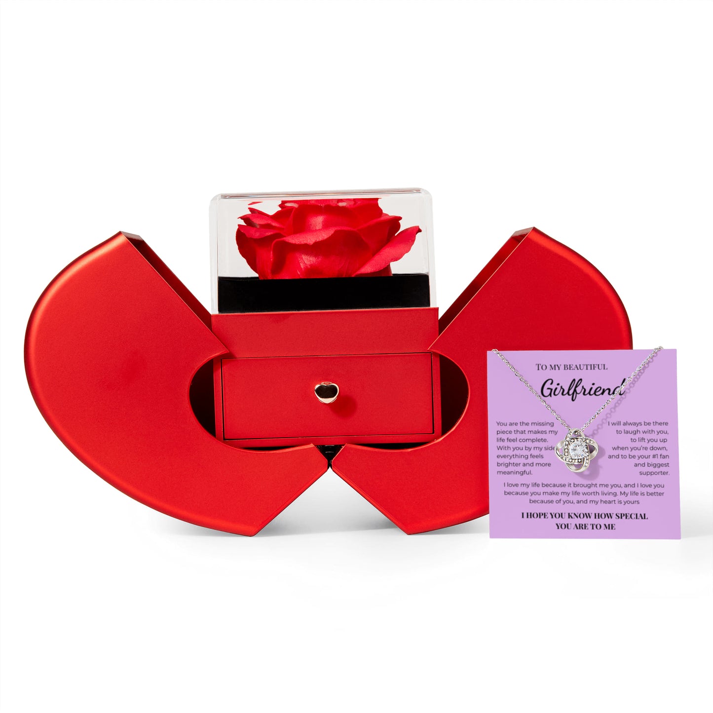 Romantic Eternal Rose Necklace Gift Box – Love Knot Necklace for Girlfriend – Valentine’s Day Jewelry Gift for Her