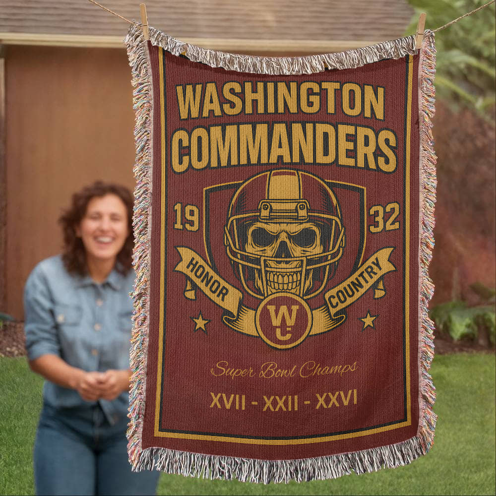 Washington Commanders Woven Blanket – Skull Helmet Design | Super Bowl Champions Throw