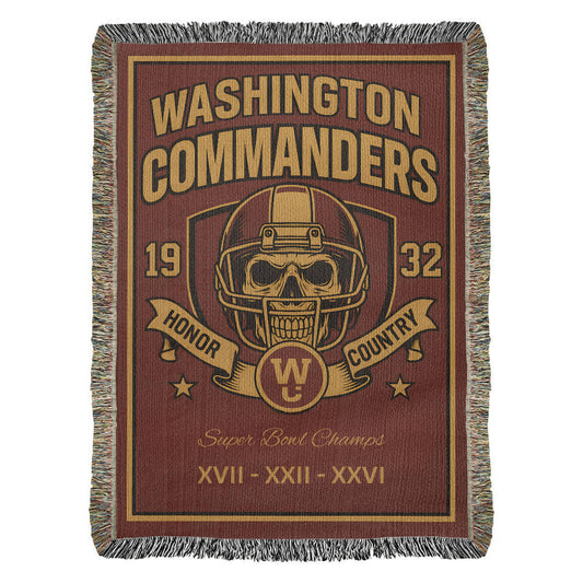 Washington Commanders Woven Blanket – Skull Helmet Design | Super Bowl Champions Throw