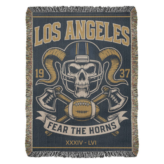 Los Angeles Rams Woven Blanket – “Fear The Horns” Vintage Skull Design