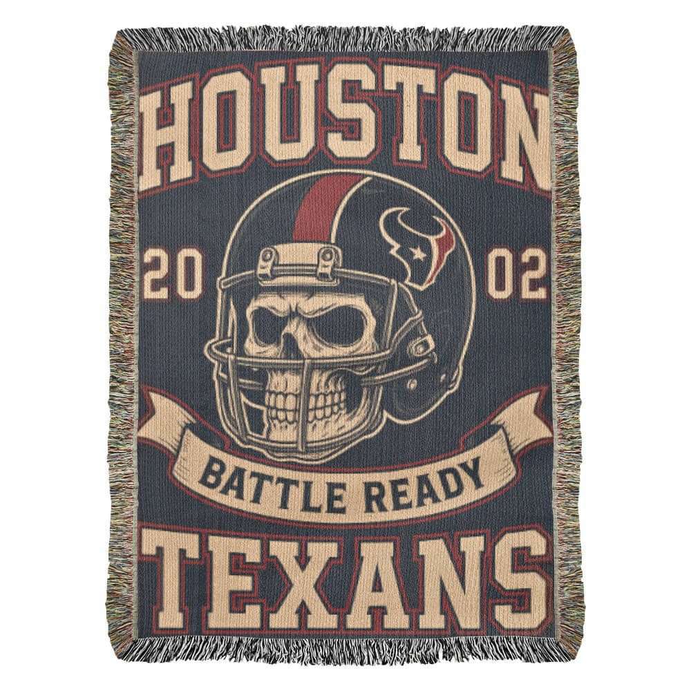 Houston Texans Woven Blanket | Battle Ready Skull Football Throw | Red, White & Blue Edition