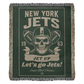 New York Jets Woven Blanket | Skull Helmet Football Throw | Super Bowl III Champions