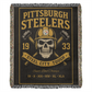 Pittsburgh Steelers Woven Blanket | Steel City Tough Skull Hardhat Throw | Super Bowl Champions