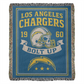 Los Angeles Chargers Woven Blanket | Bolt Up Skull Football Throw | Blue & Gold Edition