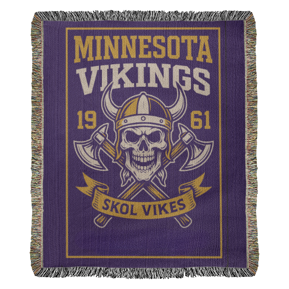 Minnesota Vikings Woven Blanket | Skol Vikes Viking Skull Throw | Football Fan Gift