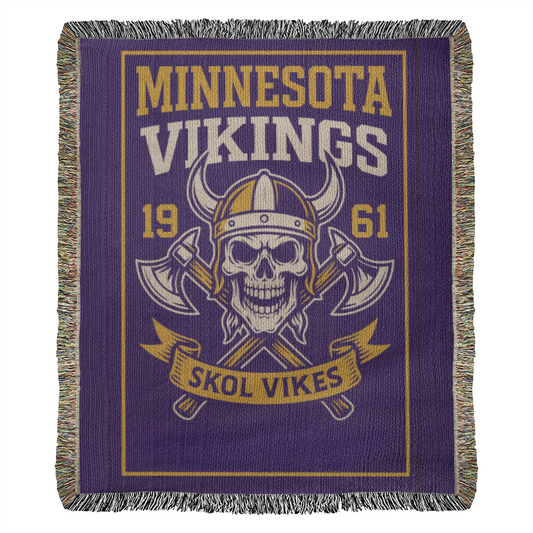 Minnesota Vikings Woven Blanket | Skol Vikes Viking Skull Throw | Football Fan Gift