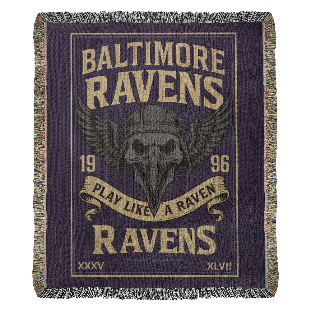 Baltimore Ravens Woven Blanket | Winged Skull Raven Football Throw | Super Bowl Champs