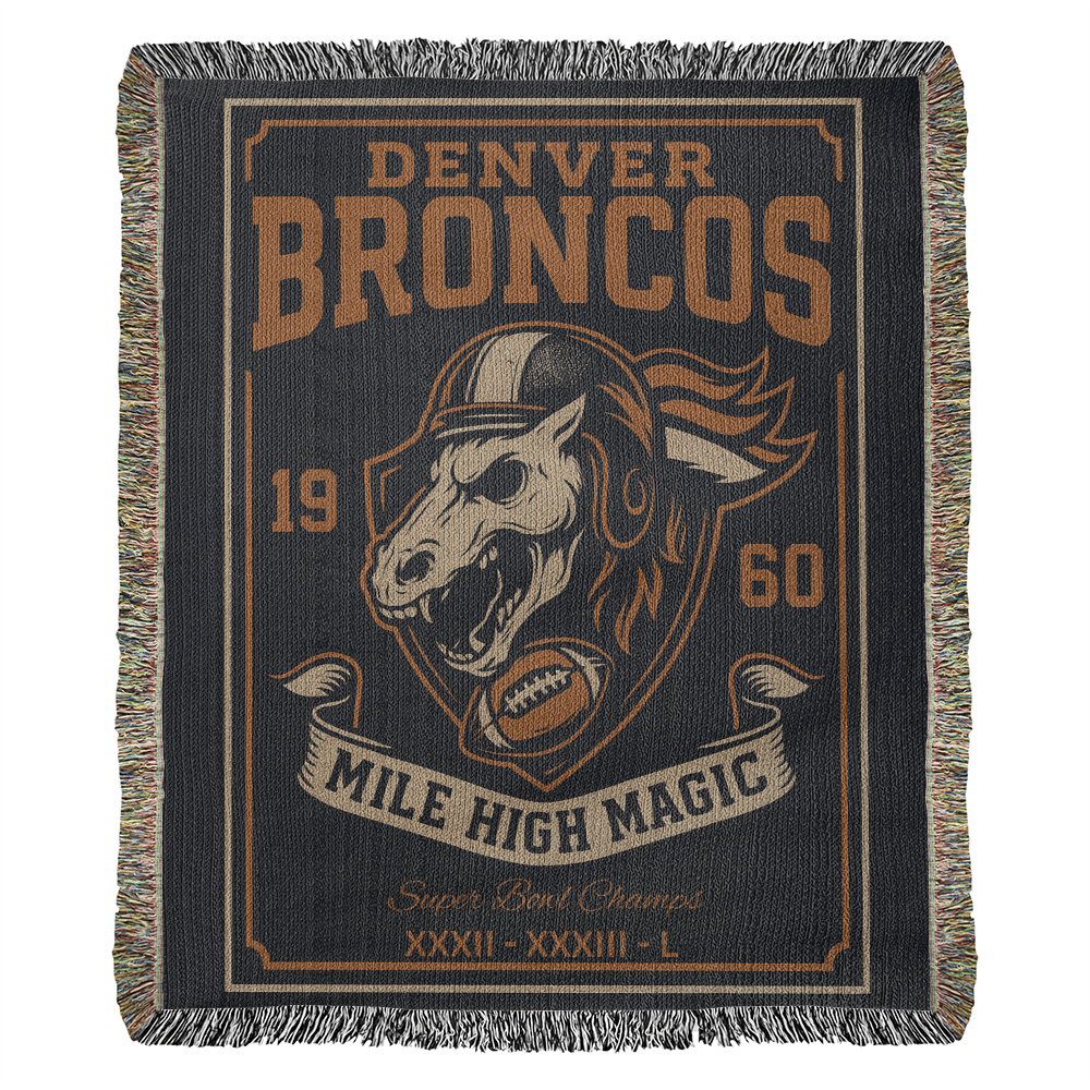 Denver Broncos Woven Blanket | Mile High Magic Skull Football Throw | Super Bowl Champs