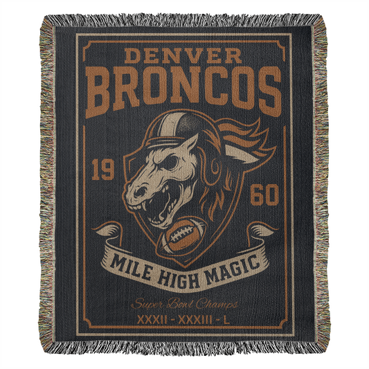 Denver Broncos Woven Blanket | Mile High Magic Skull Football Throw | Super Bowl Champs