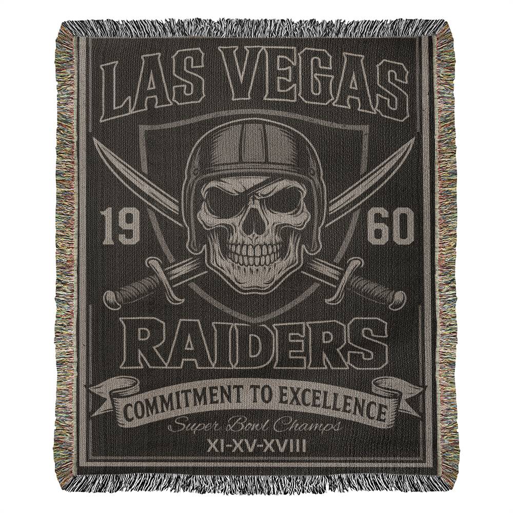 Las Vegas Raiders Woven Blanket | Skull Helmet & Swords Football Throw | Super Bowl XI • XV • XVIII
