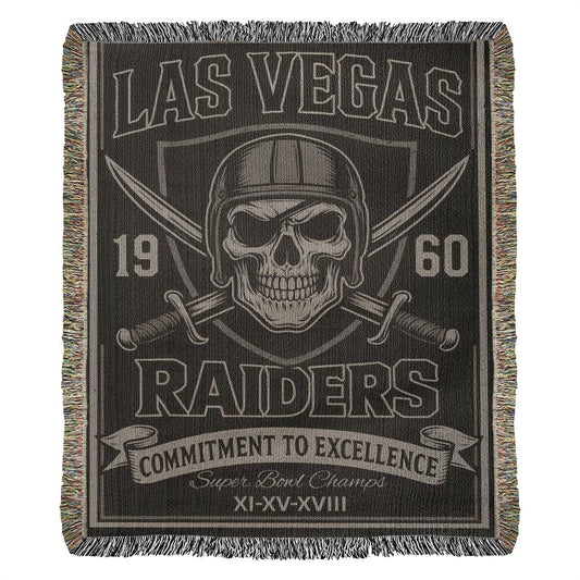 Las Vegas Raiders Woven Blanket | Skull Helmet & Swords Football Throw | Super Bowl XI • XV • XVIII
