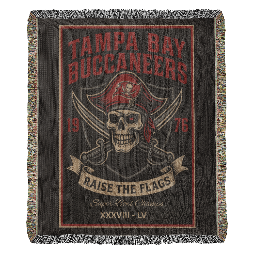 Tampa Bay Buccaneers Woven Blanket – “Raise the Flags” Vintage Pirate Skull (1976)