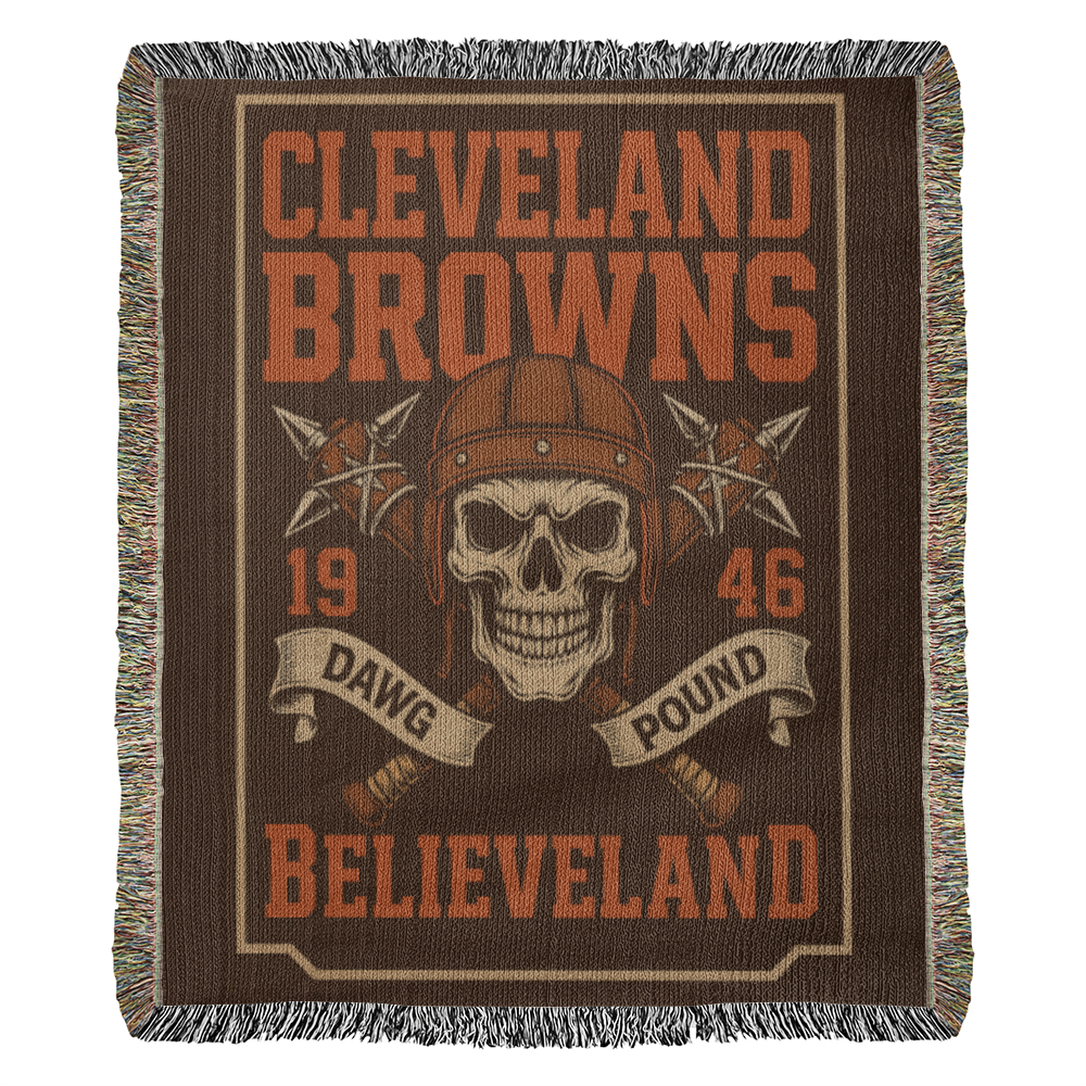 Cleveland Browns Woven Blanket | Dawg Pound Skull Football Throw | Believeland Edition