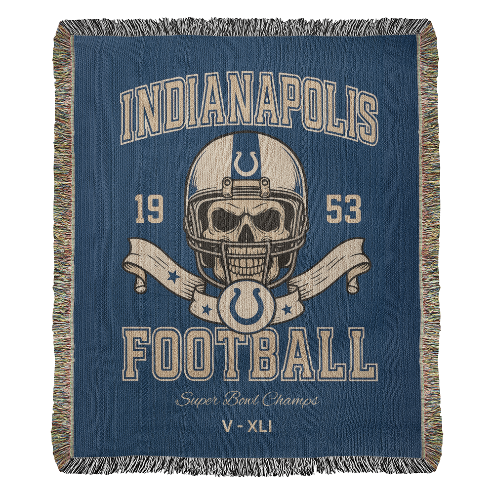 Indianapolis Colts Woven Blanket | Skull Helmet Football Throw | Super Bowl V & XLI Champions