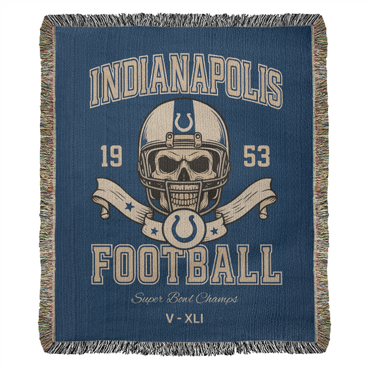 Indianapolis Colts Woven Blanket | Skull Helmet Football Throw | Super Bowl V & XLI Champions