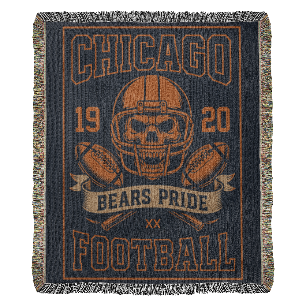Chicago Bears Woven Blanket | Bears Pride Skull Football Throw | Fan Cave Decor