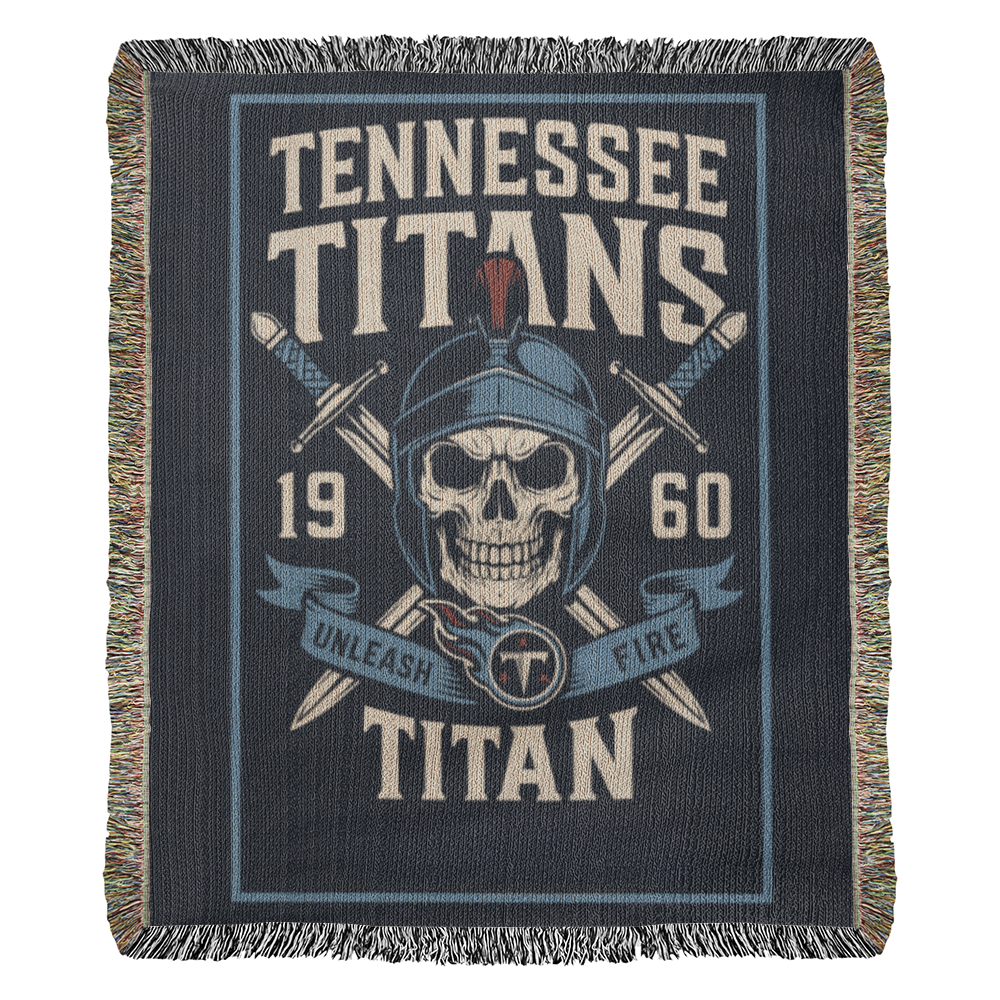 Tennessee Titans Woven Blanket | Unleash Fire Skull Helmet Throw | Sword & Shield Design