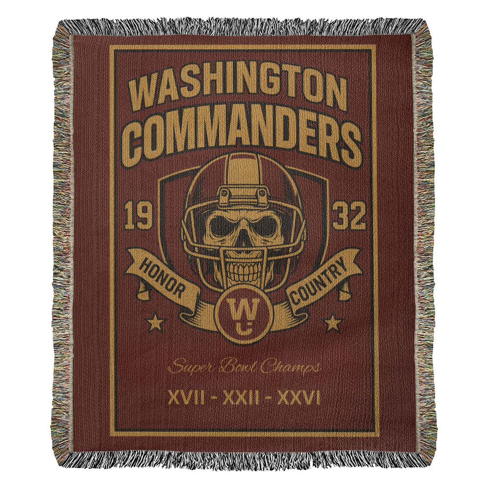 Washington Commanders Woven Blanket – Skull Helmet Design | Super Bowl Champions Throw