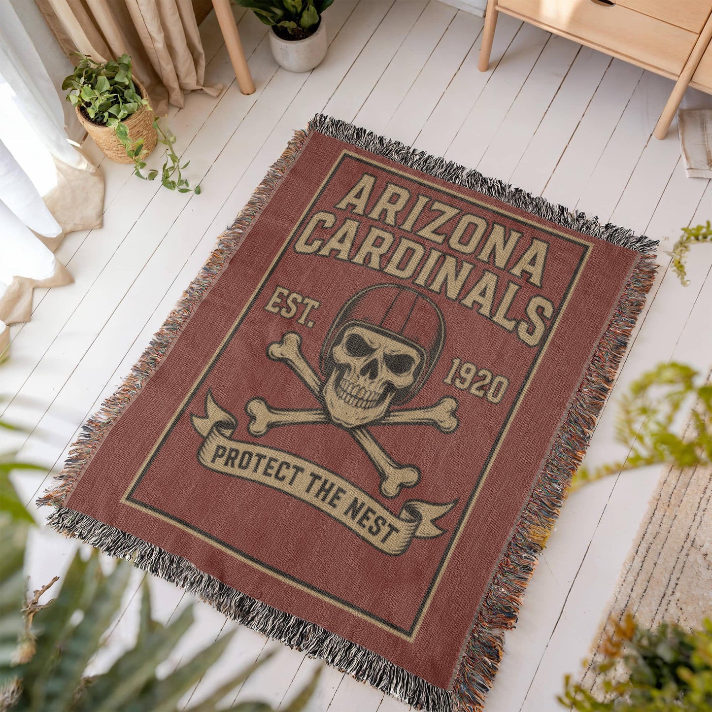 Arizona Cardinals Woven Blanket – “Protect The Nest” Vintage Skull Design
