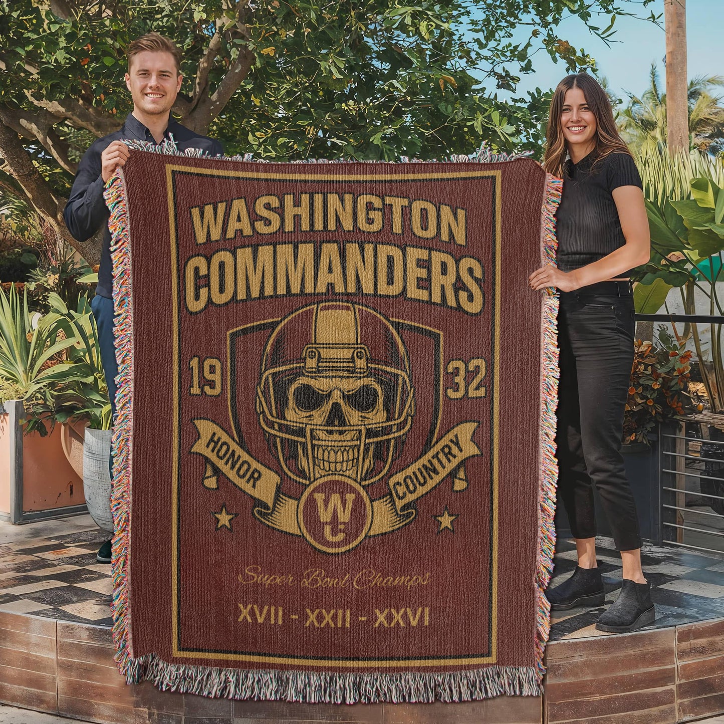 Washington Commanders Woven Blanket – Skull Helmet Design | Super Bowl Champions Throw