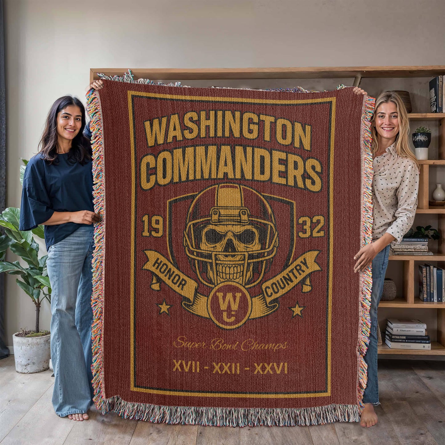 Washington Commanders Woven Blanket – Skull Helmet Design | Super Bowl Champions Throw