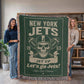New York Jets Woven Blanket | Skull Helmet Football Throw | Super Bowl III Champions