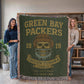 Green Bay Packers Woven Blanket | Frozen Tundra Lambeau Skull Football Throw | Super Bowl Champs