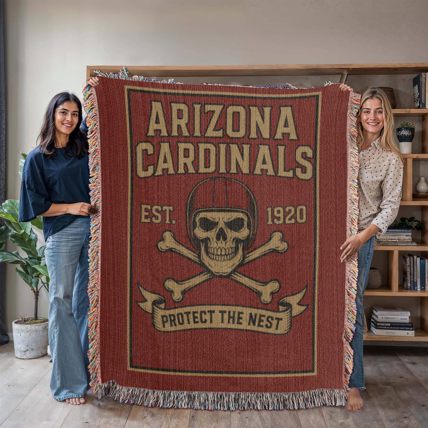 Arizona Cardinals Woven Blanket – “Protect The Nest” Vintage Skull Design