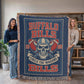 Buffalo Bills Woven Blanket | Circle the Wagons Skull Football Throw | Vintage Red & Blue